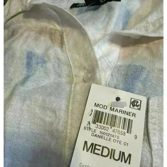 Inc International Concepts 100% Linen Frayed-Hem White Top Mariner Size M, - Picture 2 of 8